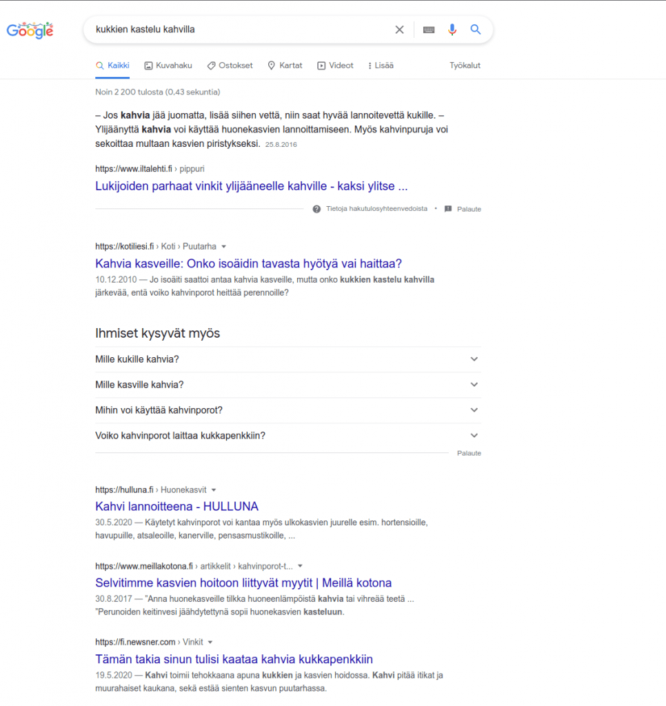 Googlen hakutuloksia